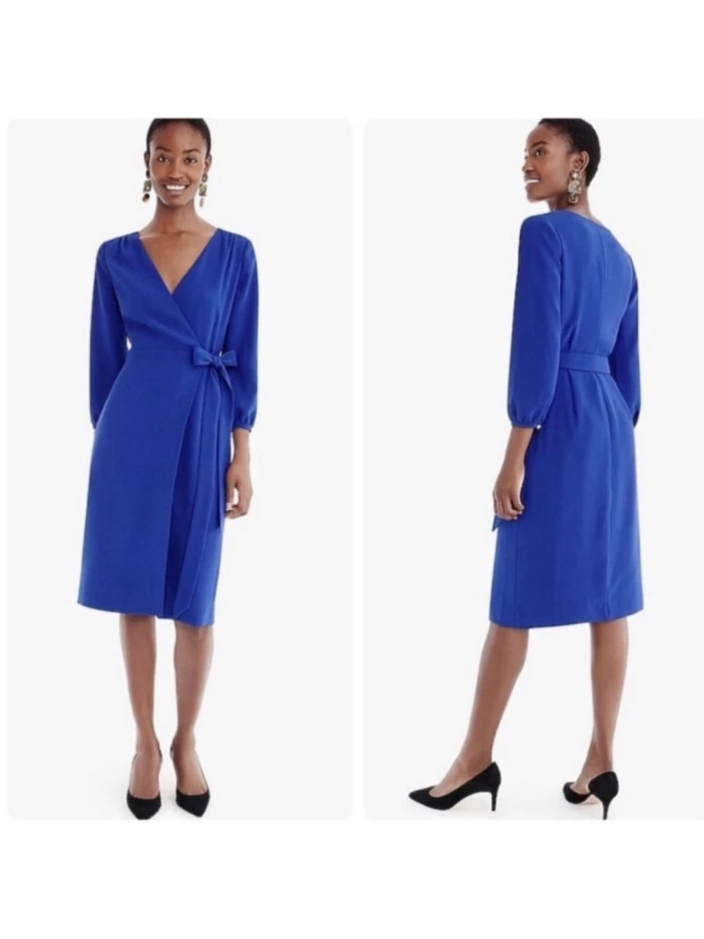 J. Crew 365 Crepe Wrap Dress Ocean Blue Long Sleeve Tie Waist Size 2